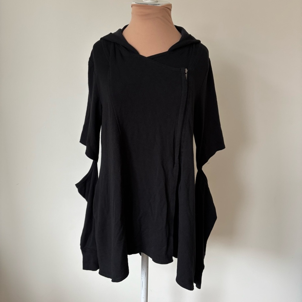 Terez Black French Terry Cut Out Arms Zip Up Drape Sweatshirt Jacket EUC Size XS